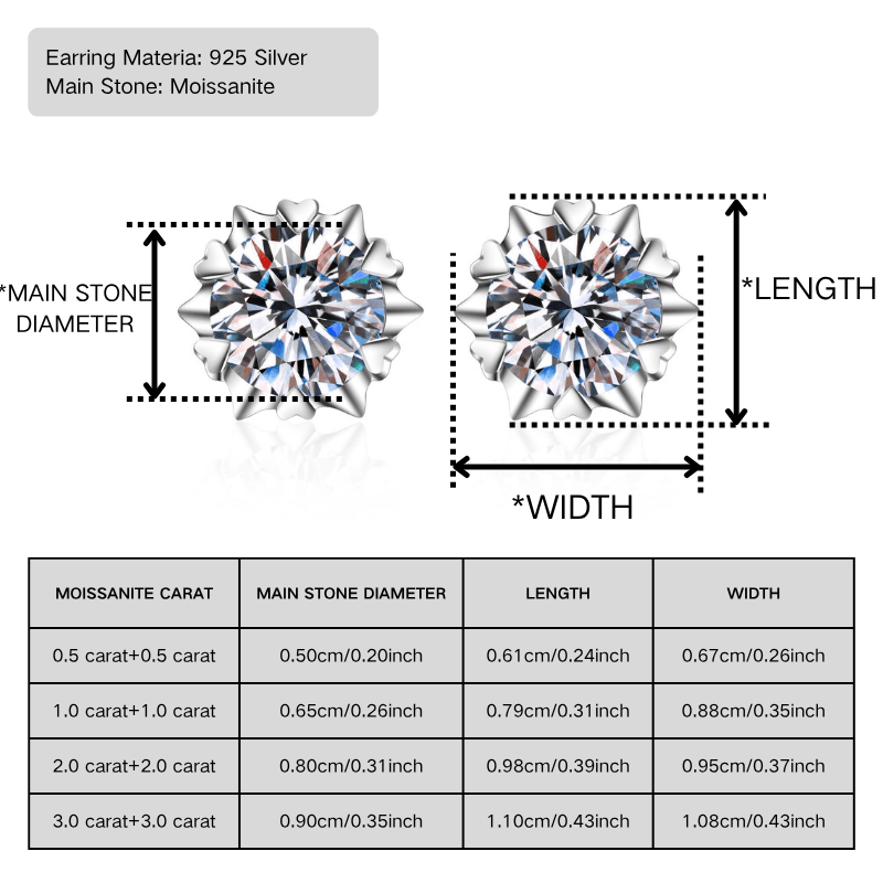 Women's Stylish Snowflake Moissanite Stud Earrings, Holiday Gift